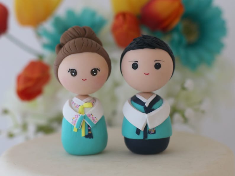 Personalized Korean wedding cake topper kokeshi figurines image 3