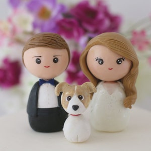 Personalized custom wedding cake topper bride groom One pet