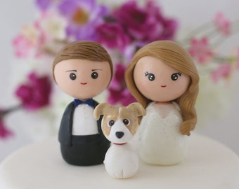 Personalized custom wedding cake topper bride groom One pet