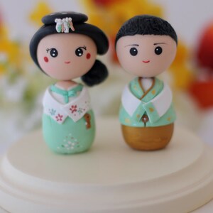 Personalized Korean wedding cake topper kokeshi figurines image 4