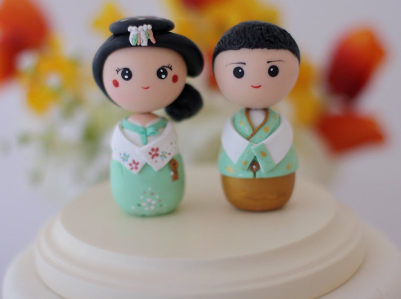 Personalized Korean wedding cake topper kokeshi figurines image 4