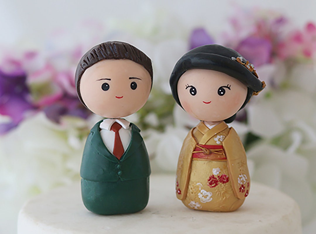 Japanese Wedding Cake Topper Personalized Bride and Groom - Etsy