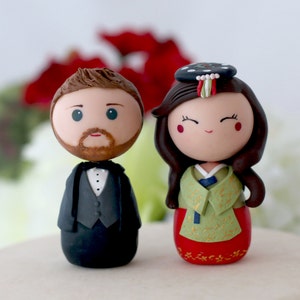 Personalized Korean wedding cake topper kokeshi figurines image 2