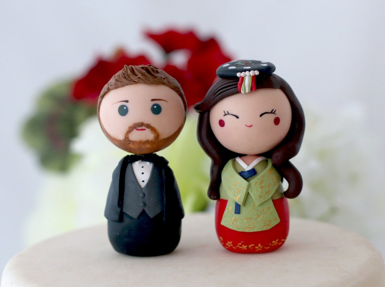 Personalized Korean wedding cake topper kokeshi figurines image 2