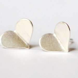 Tiny Silver Heart Stud Earrings Sterling Silver Origami Valentines Day Jewelry Eco Friendly Reclaimed Sterling HookAndMatter NYC image 2