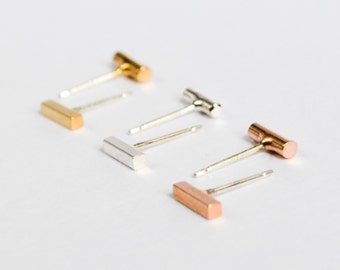 Asymmetrical Bar Stud Earring Set - Mix n Match Studs - Mismatched Stud Set - Cartilage and Second Hole Stud Earings - Gold Rose Gold Silver