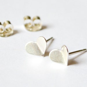 Tiny Silver Heart Stud Earrings Sterling Silver Origami Valentines Day Jewelry Eco Friendly Reclaimed Sterling HookAndMatter NYC image 1