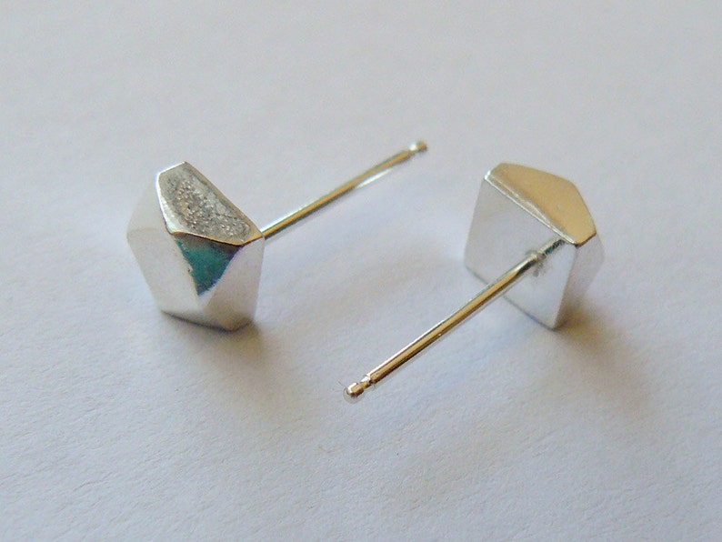 Geometric Sterling Silver Stud Earrings Chunky Faceted Earrings Ethical Eco Friendly Recycled Sterling Jewelry Handmade by HookAndMatter image 4