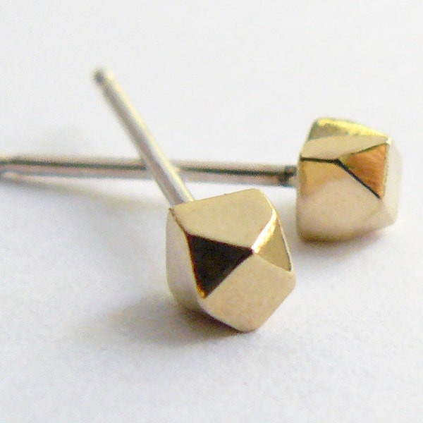 Gold Stud Earrings - Geometric Faceted Gold Studs - Tiny Everyday Earings - Ethical and Eco Friendly Jewelry Handmade by Hook And Matter NY