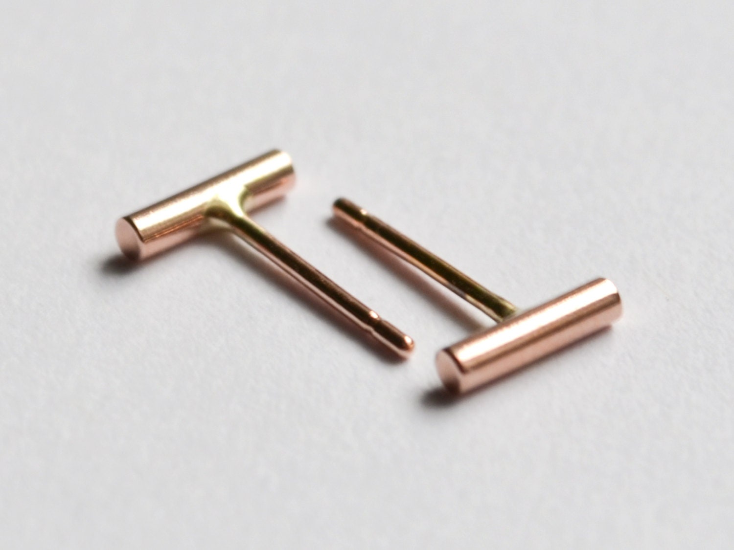 Minimalist 18K Rose Gold over Sterling Silver Morganite Bar Earring main image 1