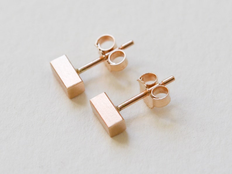 14K Gold Bar Stud Earrings Solid 14 Kt Gold Chunky Bar Etsy