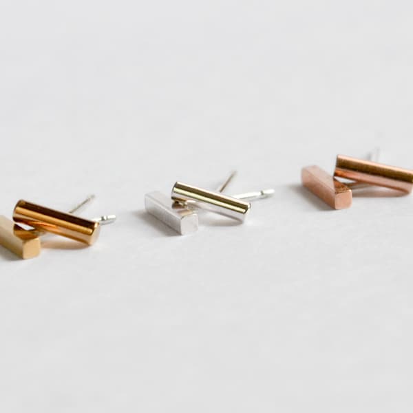 SINGLE Small Bar Stud Earring - Cartilage and Second Hole Earring - Gold, Rose Gold or Sterling Silver Bar - Replacement Earring Brooklyn NY