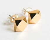 Gold Stud Earrings - Faceted Chunky Geometric Studs - Eco Friendly Everyday Earings - Faux Diamond Jewelry - by Hook And Matter