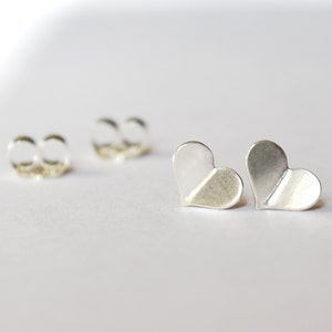 Tiny Silver Heart Stud Earrings Sterling Silver Origami Valentines Day Jewelry Eco Friendly Reclaimed Sterling HookAndMatter NYC image 3