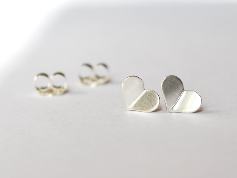 Tiny Silver Heart Stud Earrings Sterling Silver Origami Valentines Day Jewelry Eco Friendly Reclaimed Sterling HookAndMatter NYC image 3