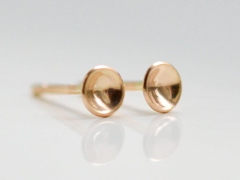 14k Gold Moon Stud Earrings Tiny Solid 14 Kt Gold Hemisphere Studs Eco Friendly 14kt Cartilage and Second Hole Studs Hook And Matter image 1