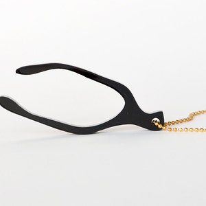 Black and Gold Wishbone Necklace Lucky Laser Cut Good Luck Charm Jewelry Long Gold Chain Thanksgiving Make A Wish by Hook And Matter NYC image 1