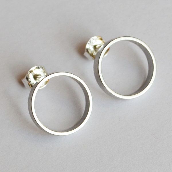 Silver Circle Earrings - SALE Open Circle Silver Stud Earrings - Geometric Circle Faux Hoop Jewelry - Handmade by Hook And Matter Brooklyn