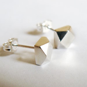 Geometric Sterling Silver Stud Earrings Chunky Faceted Earrings Ethical Eco Friendly Recycled Sterling Jewelry Handmade by HookAndMatter image 2