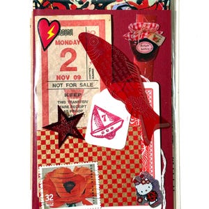 Mystery Ephemera Kit, 30+ pieces, authentic vintage junk journal kit, 4x6 inches Röd