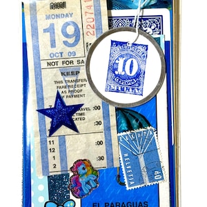 Mystery Ephemera Kit, 30+ pieces, authentic vintage junk journal kit, 4x6 inches Blå