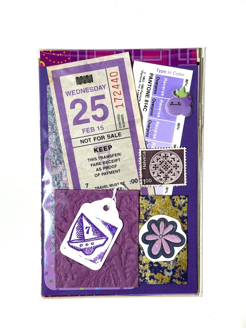 Mystery Ephemera Kit, 30+ pieces, authentic vintage junk journal kit, 4x6 inches Lila