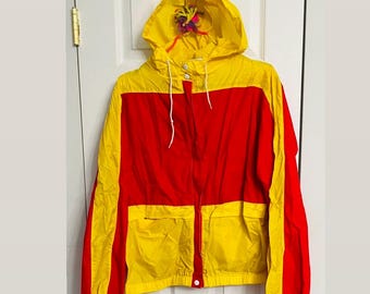 Vintage Izod for Her Yellow and Red Color Block Windbreaker Jacket Medium