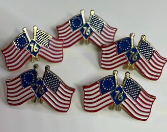 Vintage USA Bicentennial Enamel 1" Pin with 1776 & 1976 American Flags