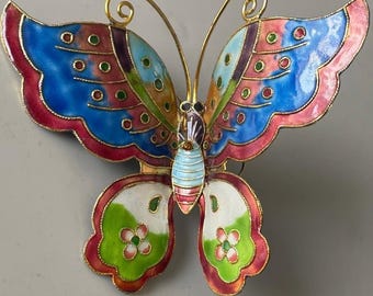 Cloisonné Multicolored Butterfly Ornament, Vintage Decor, 4"×3"