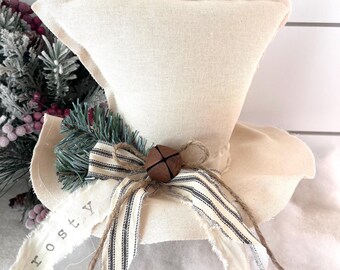 Primitive Frosty Hat Holiday Christmas Decor- Ticking Natural