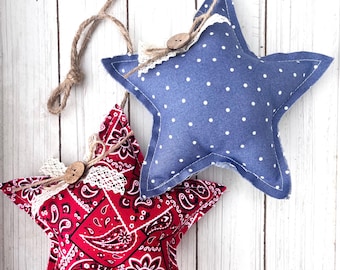 4th of July Rustic Primitive Hanging Stars | Red Bandana