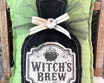 Primitive Poison Bottle Pillow, Witch’s Brew
