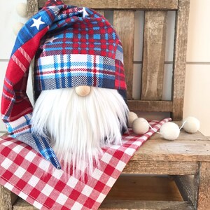 Stars & Stripes Plaid Slouchy Hat Gnome, Boy or Girl image 1