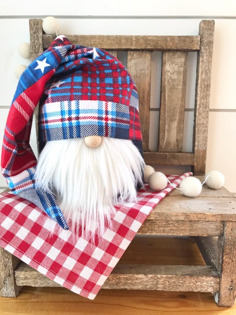 Stars & Stripes Plaid Slouchy Hat Gnome, Boy or Girl image 1