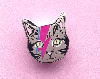 bowie cat enamel pin - david bowie cat - david bowie art - hard enamel cat pin - aladdin sane cat  - kitty stardust