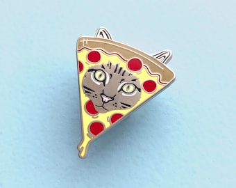 pizza cat enamel pin - hard enamel pin - pizza lover gift - cat pin badge - cat mom pin crazy cat lady - pizza enamel pin - pepperoni pizza