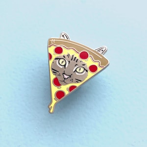ピザ猫のエナメルピン - ハードエナメルピン - ピザ愛好家へのギフト - 猫のピンバッジ - 猫ママピン クレイジーキャットレディ - ピザエナメルピン - ペパロニピザ