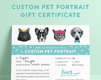 Custom Portrait Gift Certificate - Pet Portrait - Custom Pet Greeting Cards - Custom Pet Art - Last Minute Gift