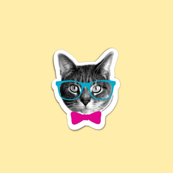 nerd cat sticker - hipster kitty - glasses bowtie cat - cat decal - laptop sticker