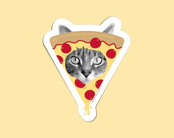 pizza cat sticker or magnet - i love pizza kitty - cat laptop decal - pizza sticker