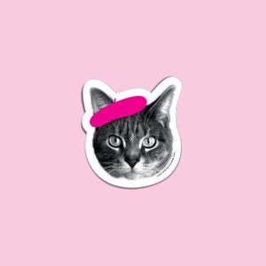 Barett Katze Aufkleber - French Cat Vinyl Sticker - French Cat Art - Himbeermütze Katze Aufkleber - Laptop Sticker
