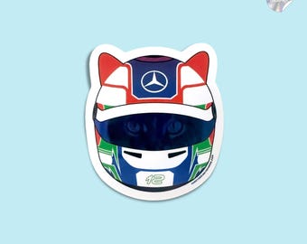 F1 Racing Cat Sticker: Kimi Antonelli Mercedes Helmet, Holographic Vinyl