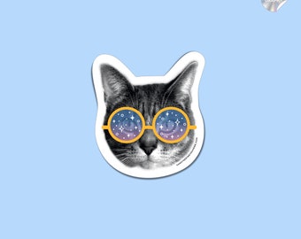 Holographic Seeing Stars Cat Sticker: Cosmic Kitty Vinyl Decal
