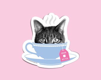 Teacup Cat Sticker – Kit-tea Decal