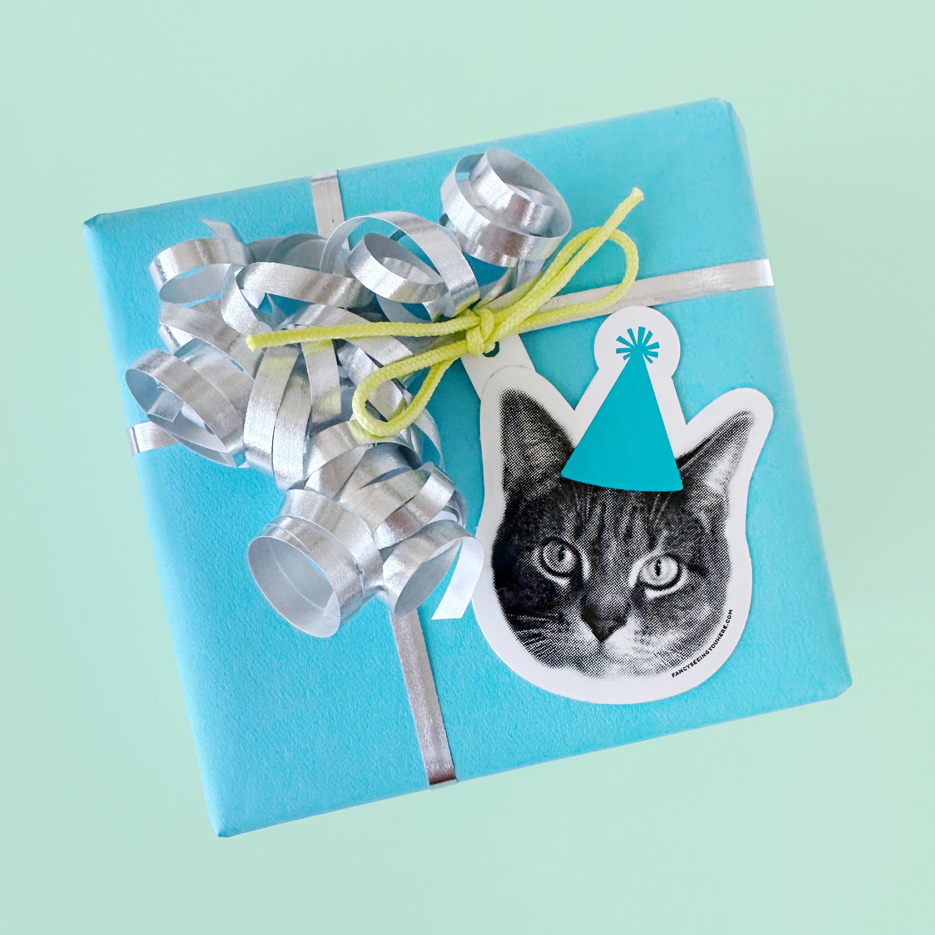 Party Cat Sticker Party Cat Sticker Gift Tag - Cute Cat Birthday Hang Tag - Happy Bday ...