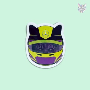 F1 Rennkatzenaufkleber - Mercedes Helmkatze - Metallic Aufkleber von Leichtis Aufkleber - Rennsport-Laptopaufkleber - Formel1 Vinyl glänzender Aufkleber