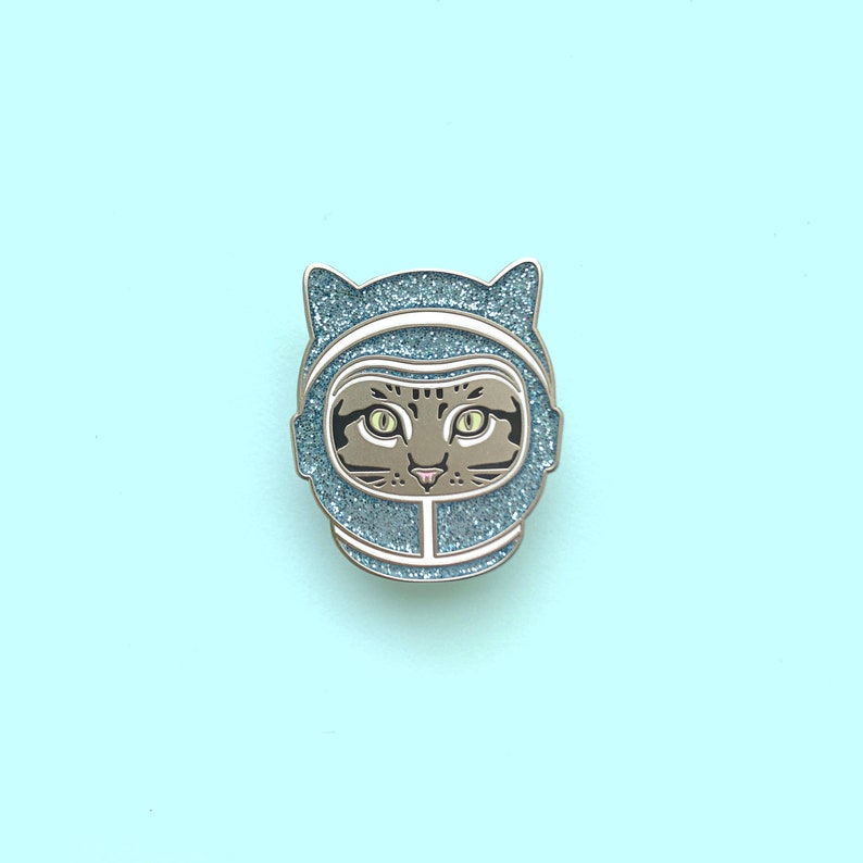 space cat hard enamel pin astronaut cat enamel pin glitter cat pin crazy cat lady gift cat brooch cute enamel pins space cat art image 1