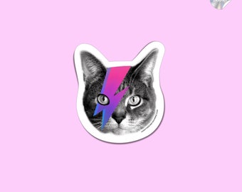 Holographic Bowie Cat Sticker – David Bowie Inspired Vinyl Decal
