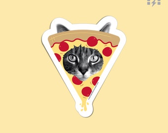 pizza cat magnet - i love pizza kitty - fridge or locker magnet