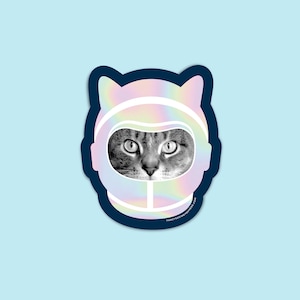 Holographic Space Cat Sticker - Astronaut Katze - Regenbogen Metallic Astro Katze Aufkleber - Crazy Cat Lady Laptop Sticker - Vinyl glänzender Aufkleber